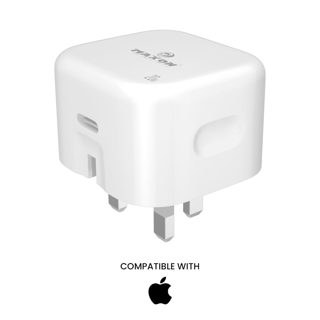 MAXON 20W Fast Charger For iPhone | PD Quick Charge | Type-C To Lightning Cable Included | For iPhone 14, 13, 12, 11, X, 8 | UK 3-Pin Plug | Original